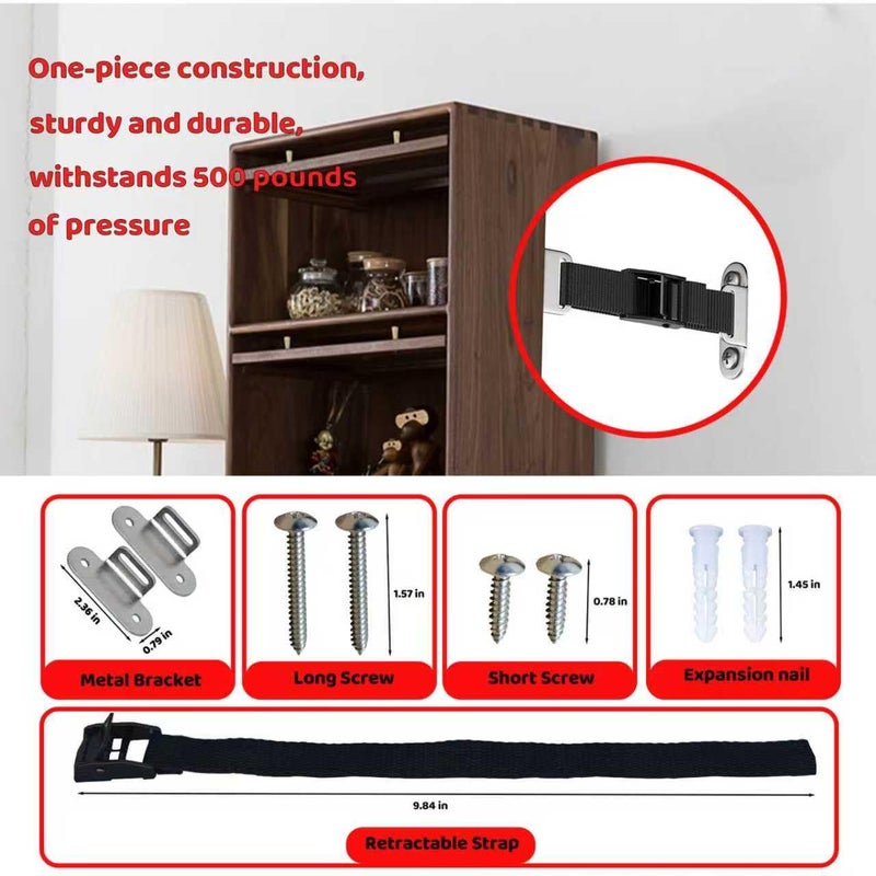 OKETHERMO Store Furniture Anchors for Baby Proofing(2 Sets),Anti Tip Furniture Anchors,Furniture Wall Anchor,Adjustable Furniture Straps,Wall Anchors for Furniture Securing for Baby&Pet Safety - Image 2